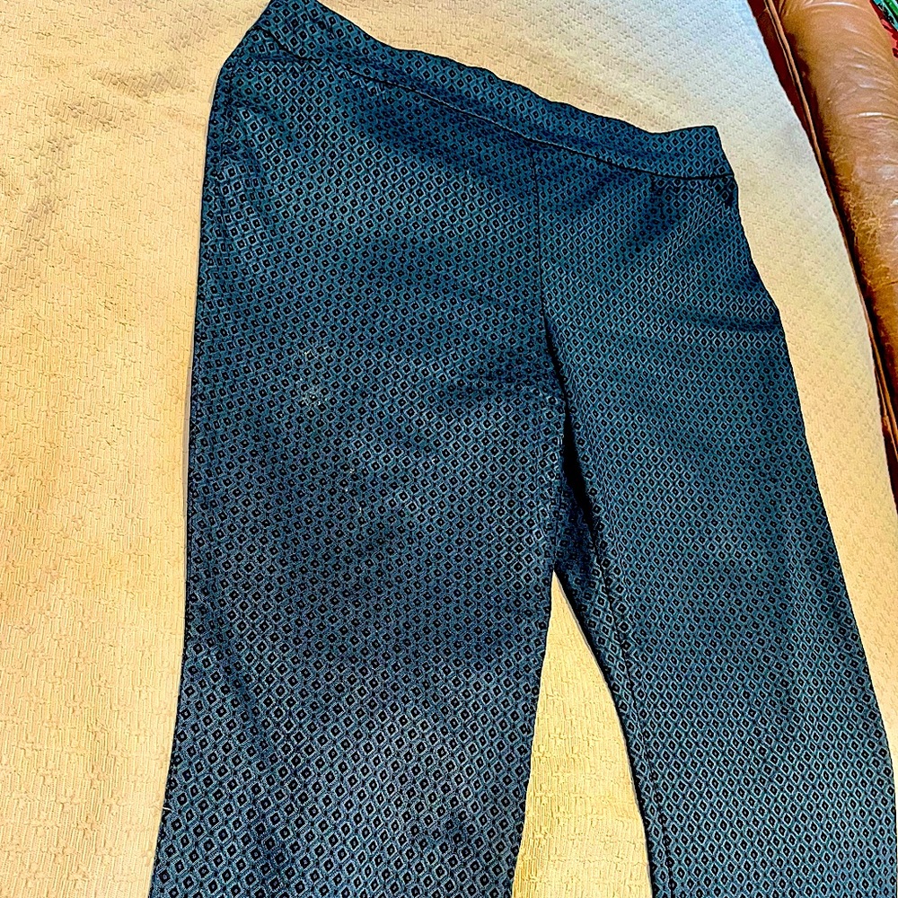 Chico’s Brigitte Ankle Pants- Black & Teal diamond shaped pattern- Size 16 ,3R